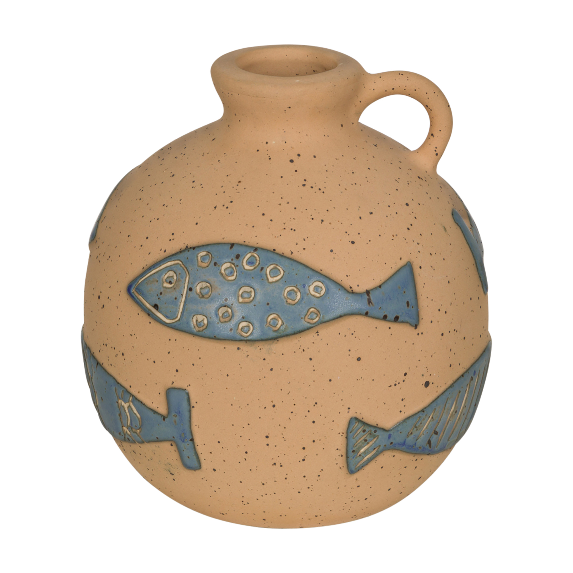 Vaso jarra decorativo Purangy — Argila crua / Azul histórico · 18 cm